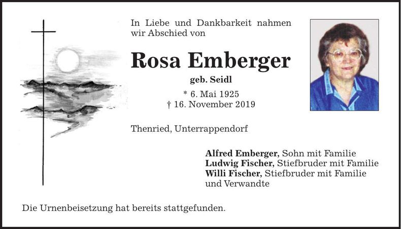 Traueranzeige Rosa Emberger