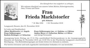 Traueranzeige Frieda Marklstorfer