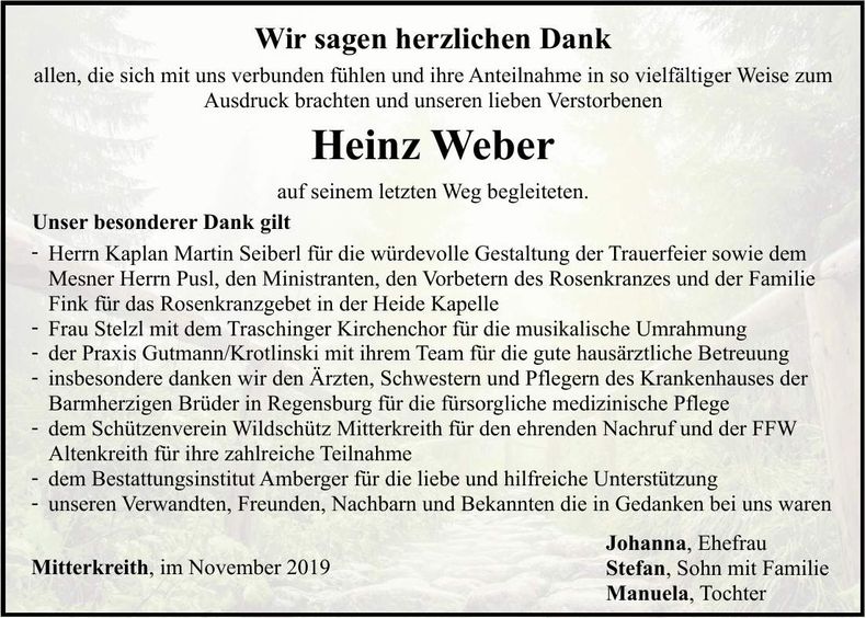 Traueranzeige Heinz Weber