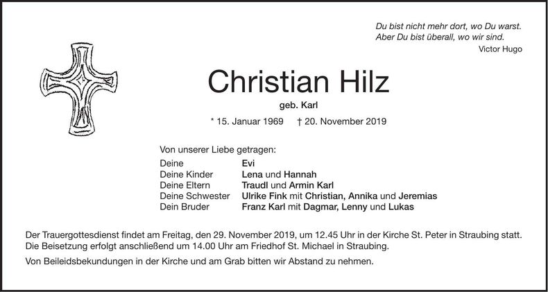 Traueranzeige Christian Hilz