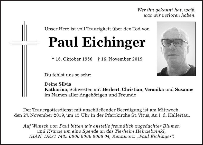 Traueranzeige Paul Eichinger