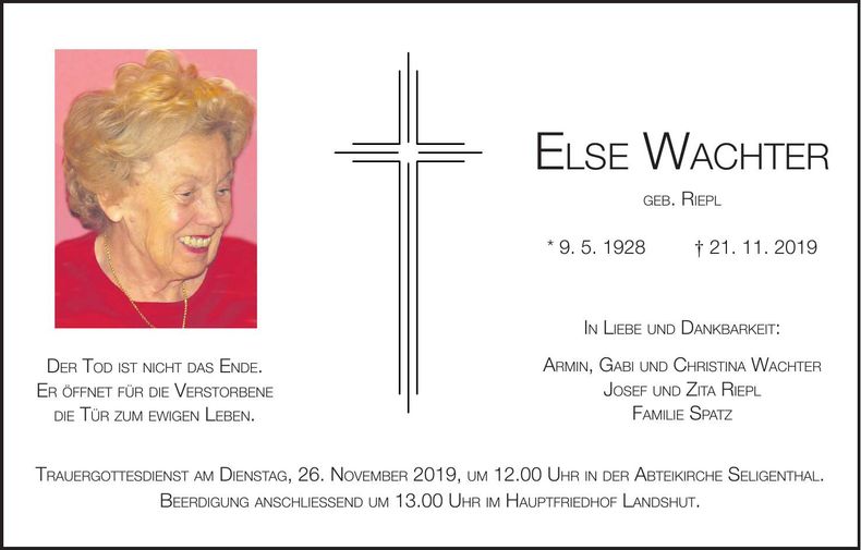 Traueranzeige Else Wachter