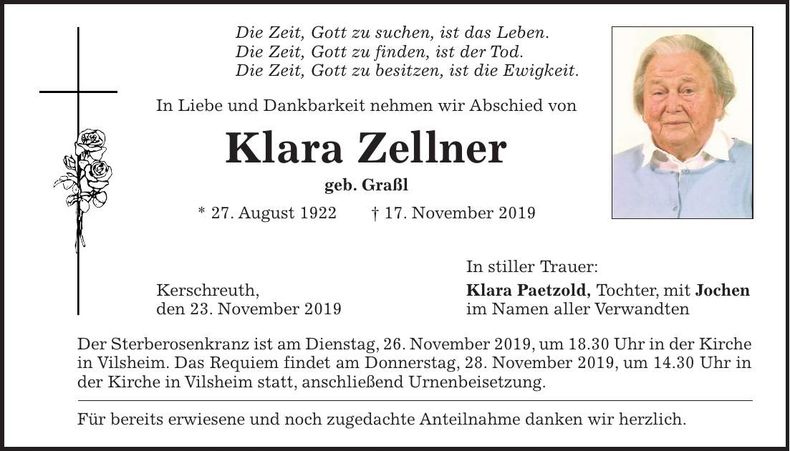 Traueranzeige Klara Zellner