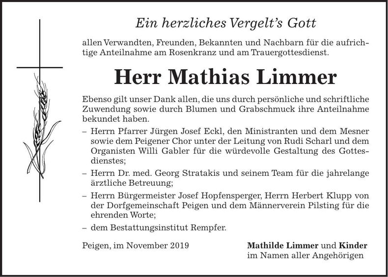 Traueranzeige Mathias Limmer