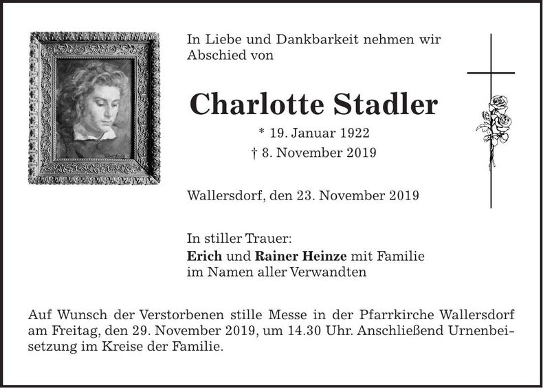Traueranzeige Charlotte Stadler
