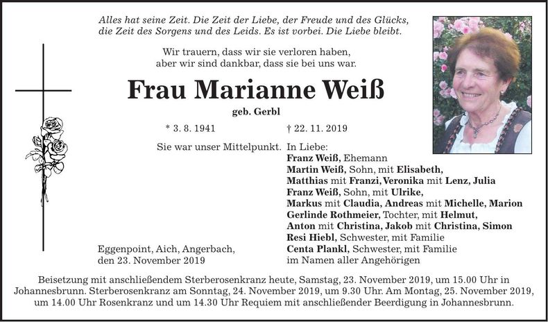 Traueranzeige Marianne Weiß