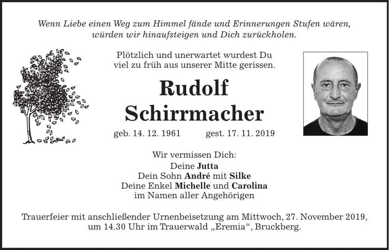Traueranzeige Rudolf Schirrmacher