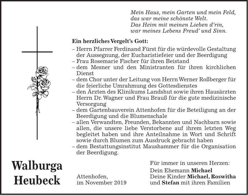 Traueranzeige Walburga Heubeck