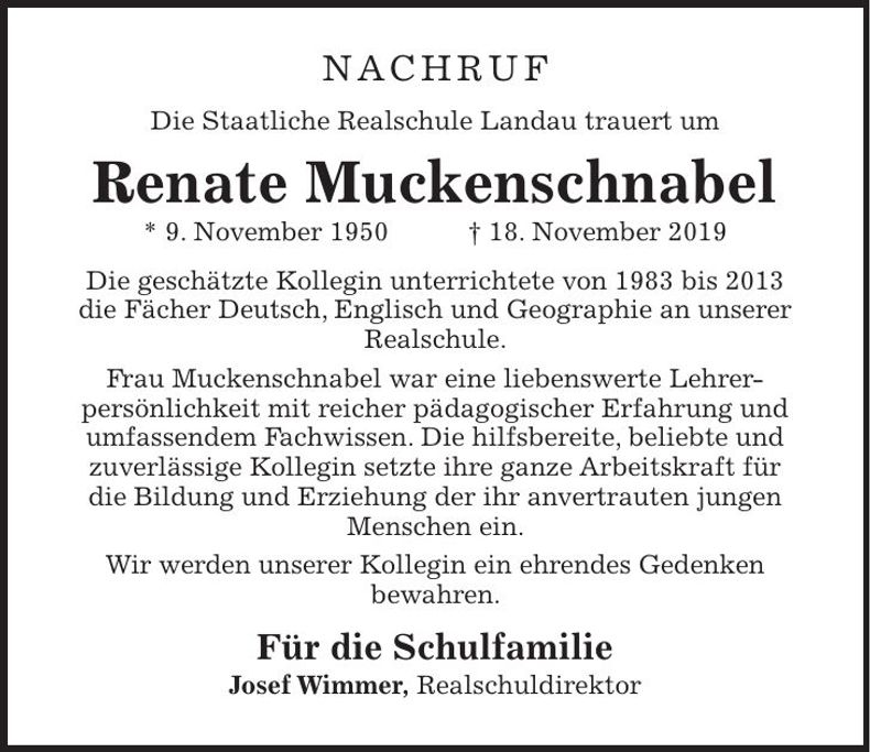 Traueranzeige Renate Muckenschnabel