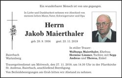 Traueranzeige Jakob Maierthaler
