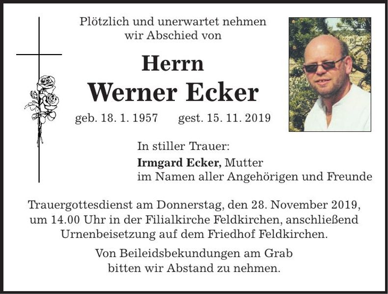 Traueranzeige Werner Ecker