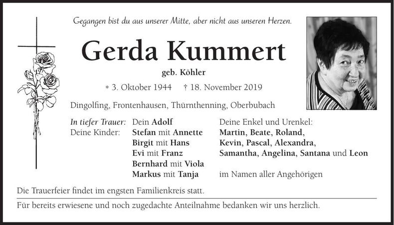 Traueranzeige Gerda Kummert