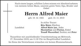 Traueranzeige Alfred Maier