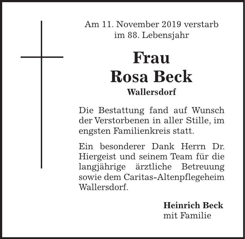Traueranzeige Rosa Beck