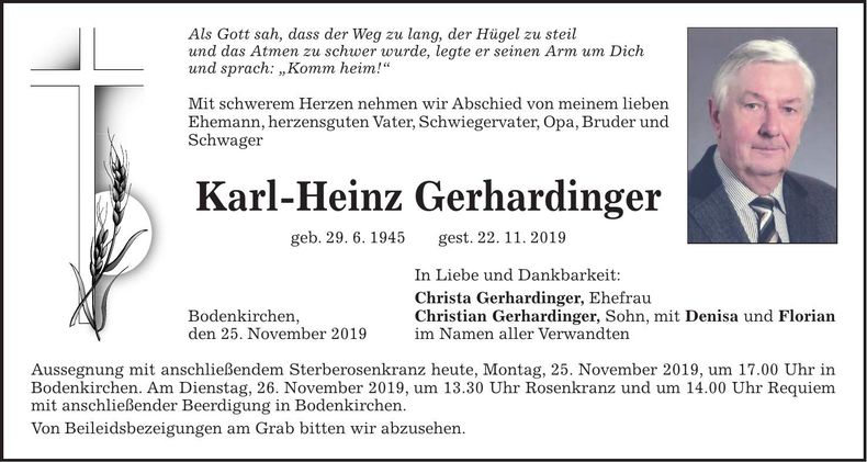 Traueranzeige Karl-Heinz Gerhardinger