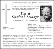 Traueranzeige Siegfried Asanger
