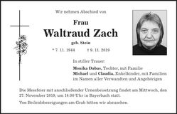 Traueranzeige Waltraud Zach