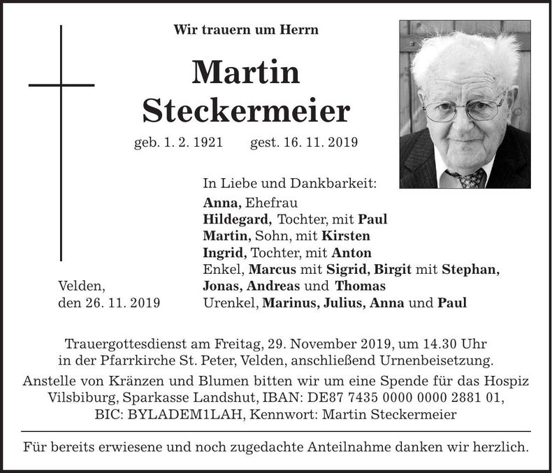 Traueranzeige Martin Steckermeier