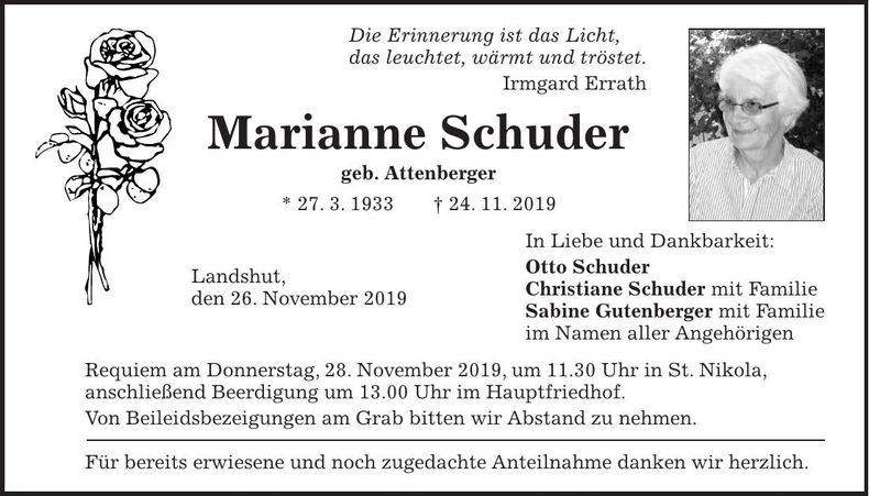 Traueranzeige Marianne Schuder