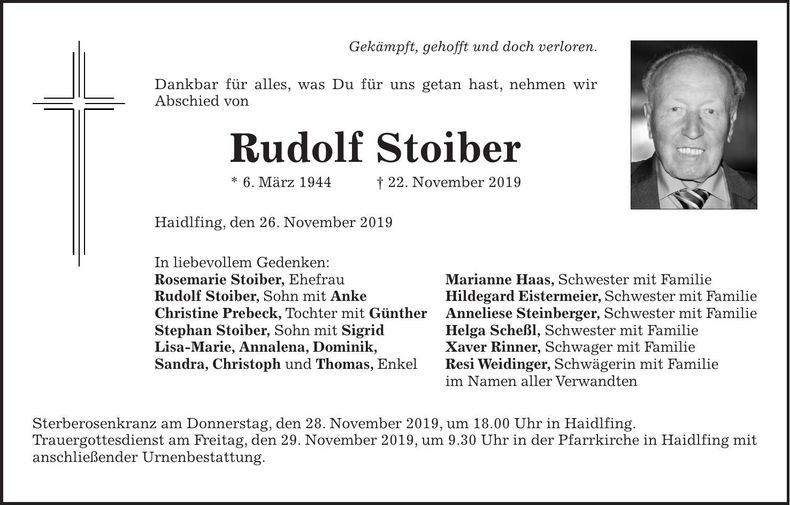 Traueranzeige Rudolf Stoiber