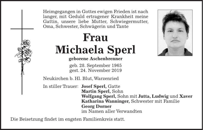 Traueranzeige Michaela Sperl