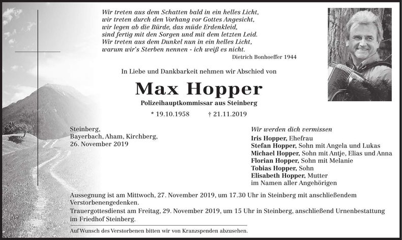 Traueranzeige Max Hopper