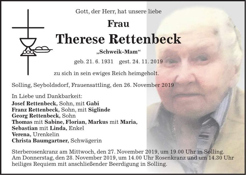 Traueranzeige Therese Rettenbeck