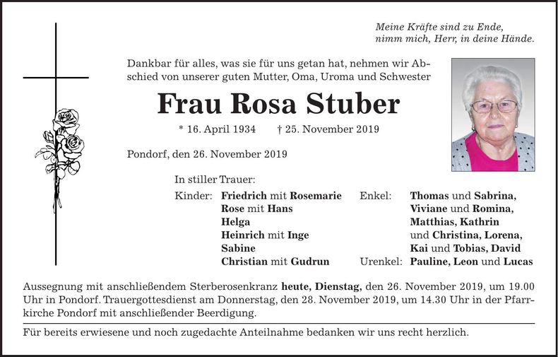Traueranzeige Rosa Stuber