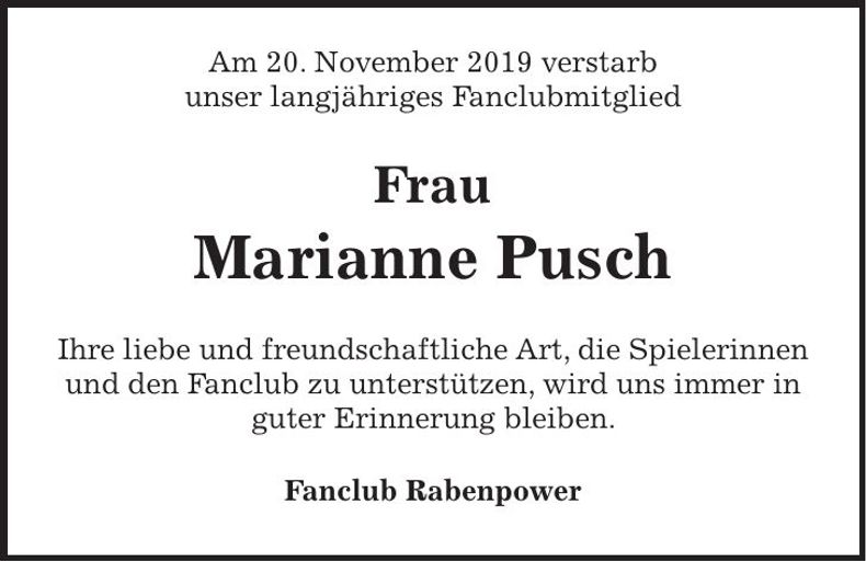 Traueranzeige Marianne Pusch