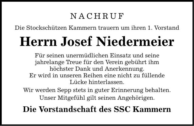 Traueranzeige Josef Niedermeier