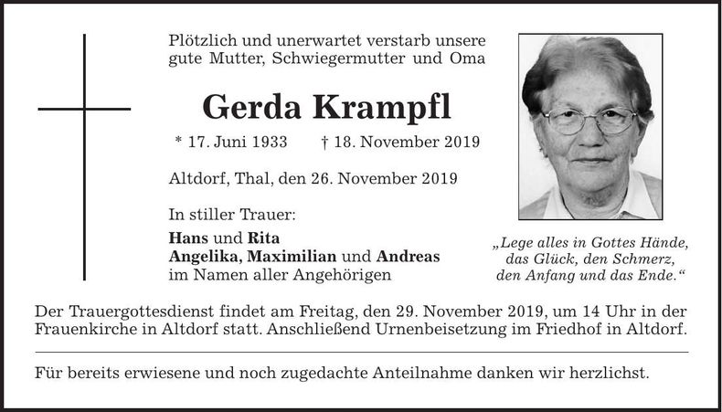 Traueranzeige Gerda Krampfl