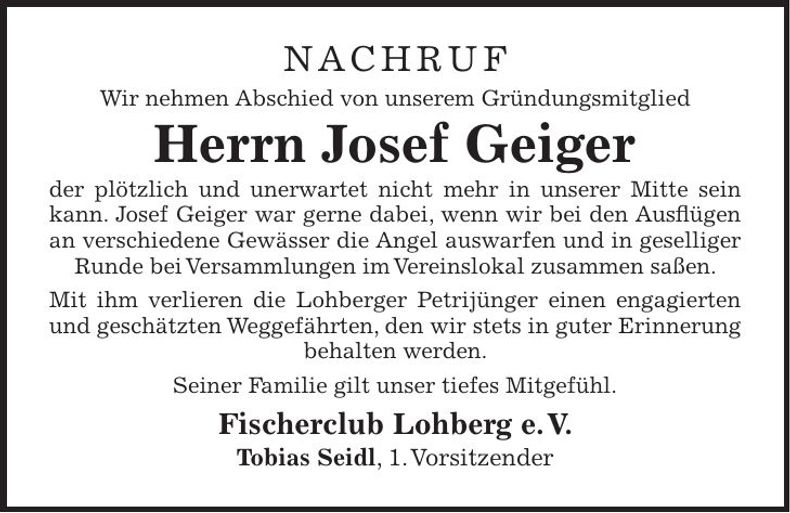 Traueranzeige Josef Geiger