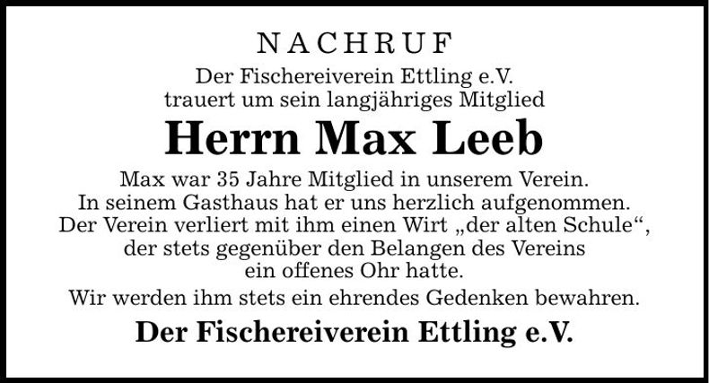 Traueranzeige Max Leeb