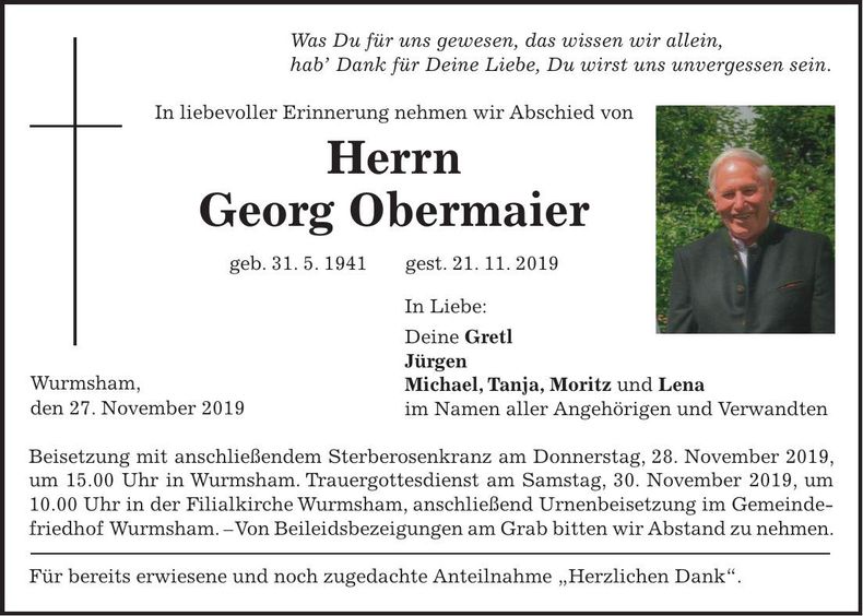 Traueranzeige Georg Obermaier