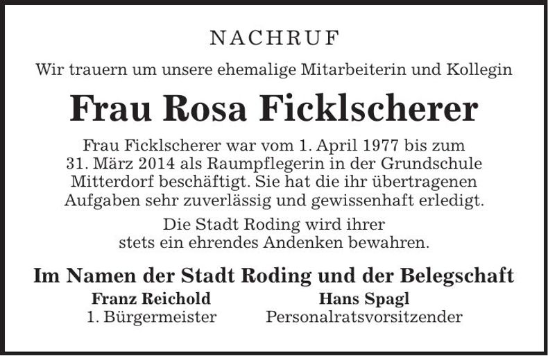 Traueranzeige Rosa Ficklscherer