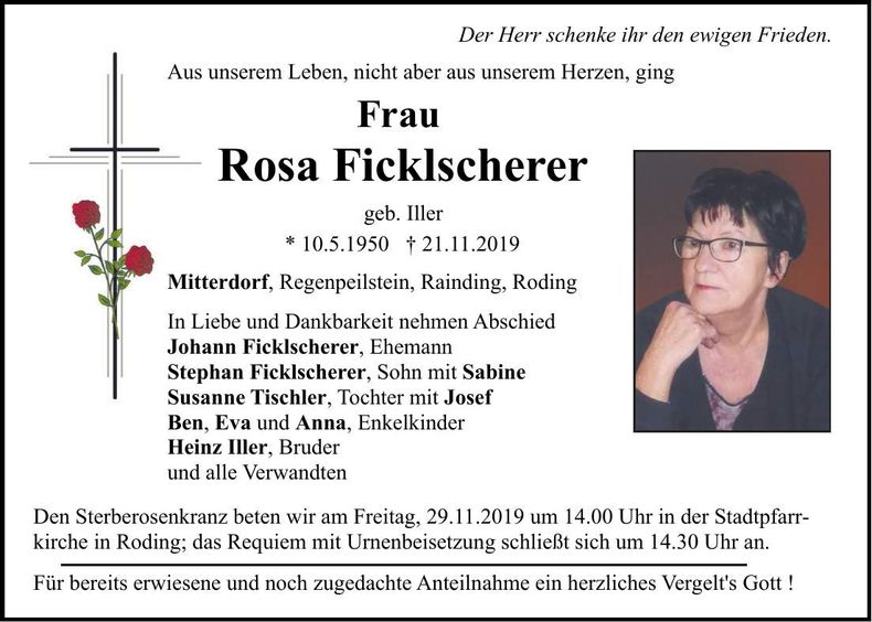 Traueranzeige Rosa Ficklscherer
