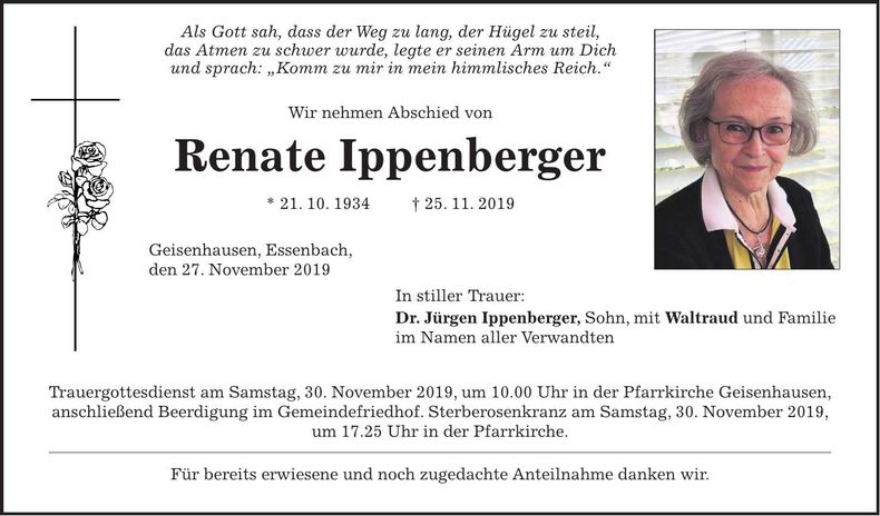 Traueranzeige Renate Ippenberger