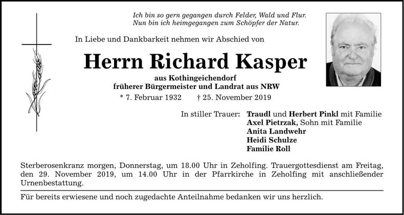 Traueranzeige Richard Kasper