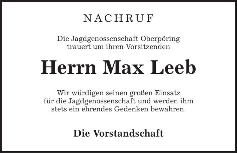 Traueranzeige Max Leeb