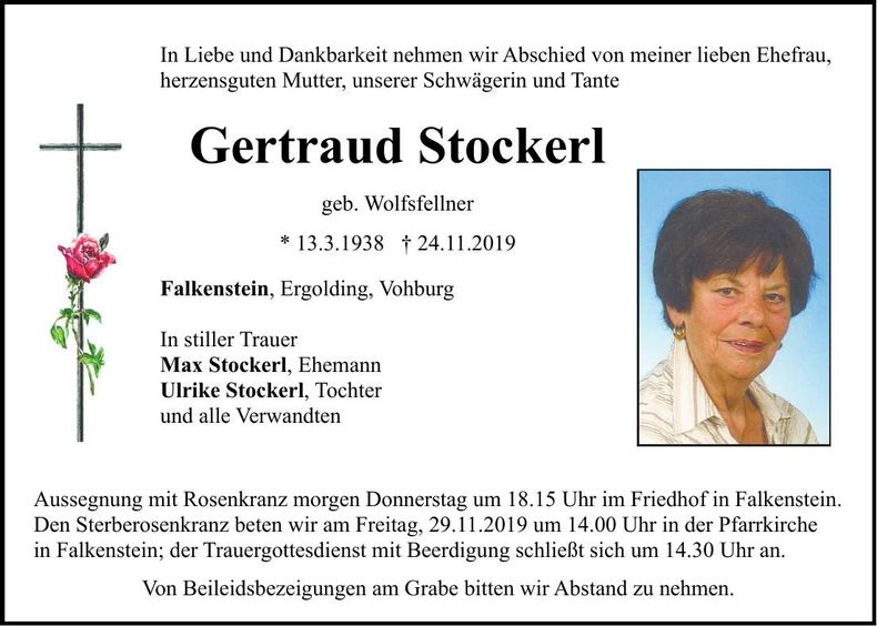 Traueranzeige Gertraud Stockerl