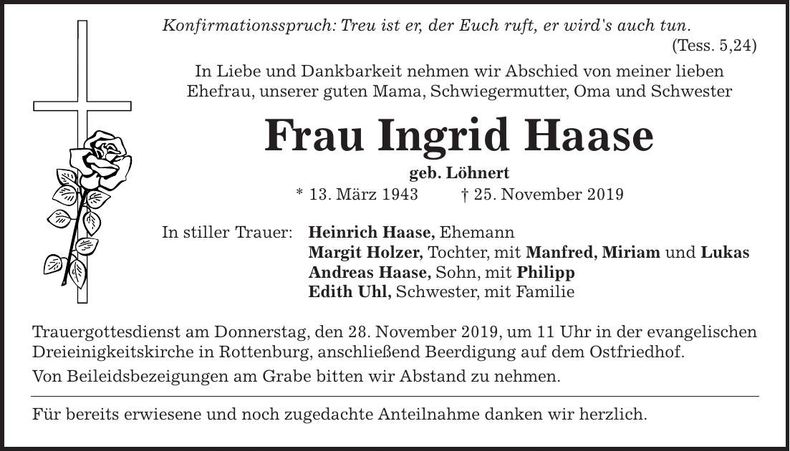 Traueranzeige Ingrid Haase