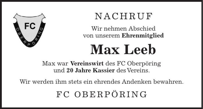 Traueranzeige Max Leeb