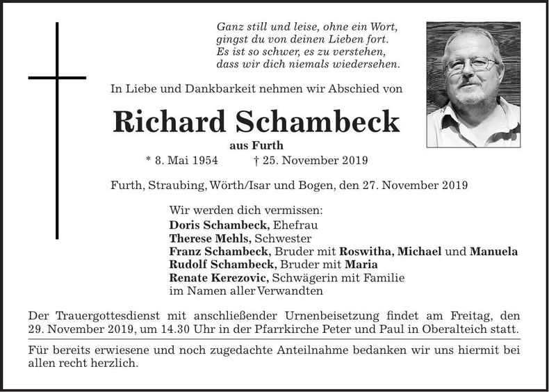 Traueranzeige Richard Schambeck