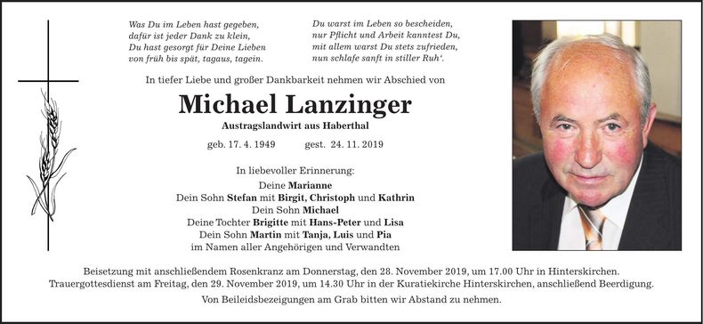Traueranzeige Michael Lanzinger