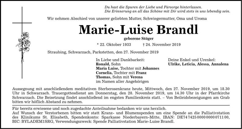 Traueranzeige Marie-Luise Brandl
