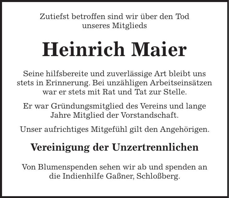 Traueranzeige Heinrich Maier