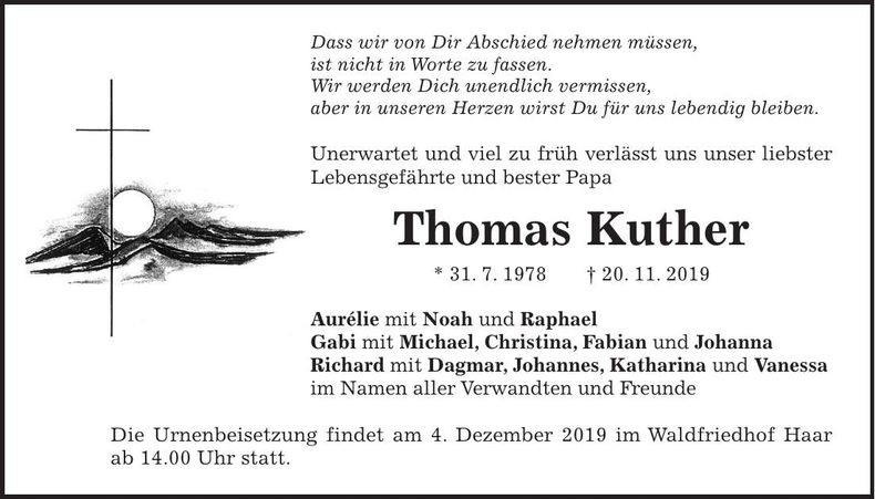 Traueranzeige Thomas Kuther