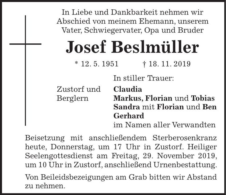 Traueranzeige Josef Beslmüller