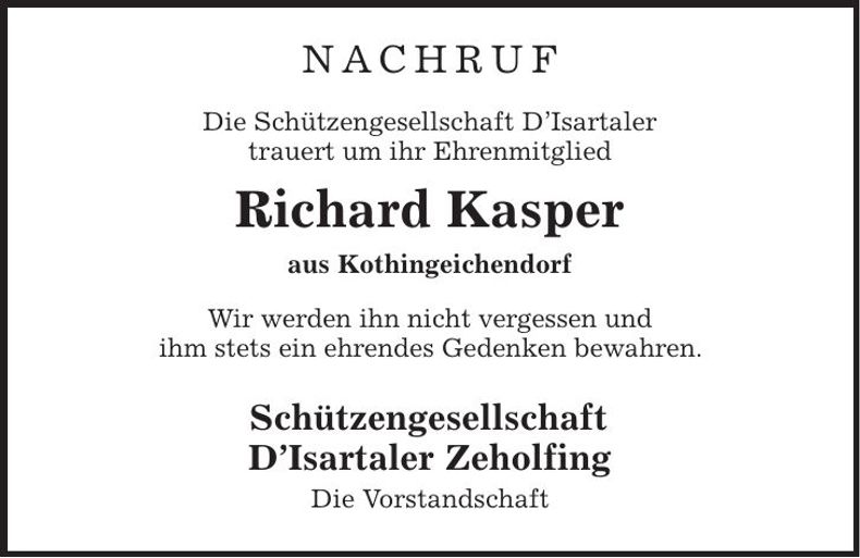 Traueranzeige Richard Kasper