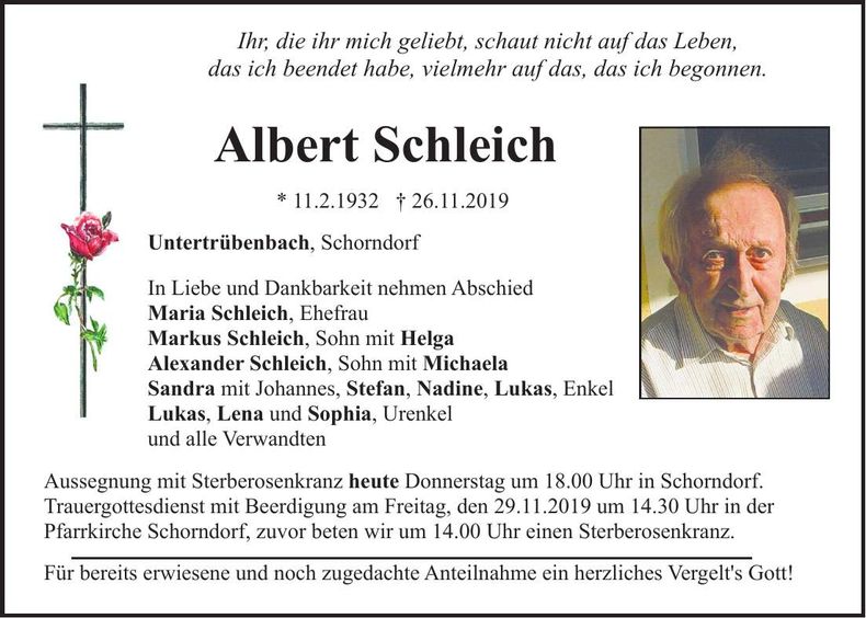 Traueranzeige Albert Schleich